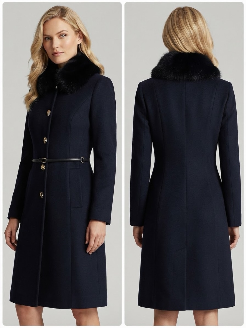 New Woman's Removable Raccoon Fur Collar Coat